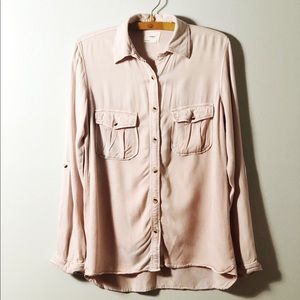 Harper Button Down Blush Pink Distressed